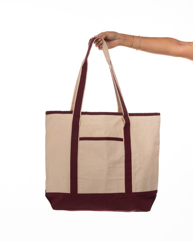 The Contrast Tote Bag - Natural / Maroon