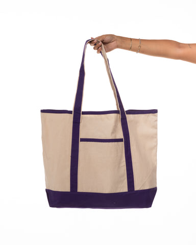 The Contrast Tote Bag - Natural / Purple