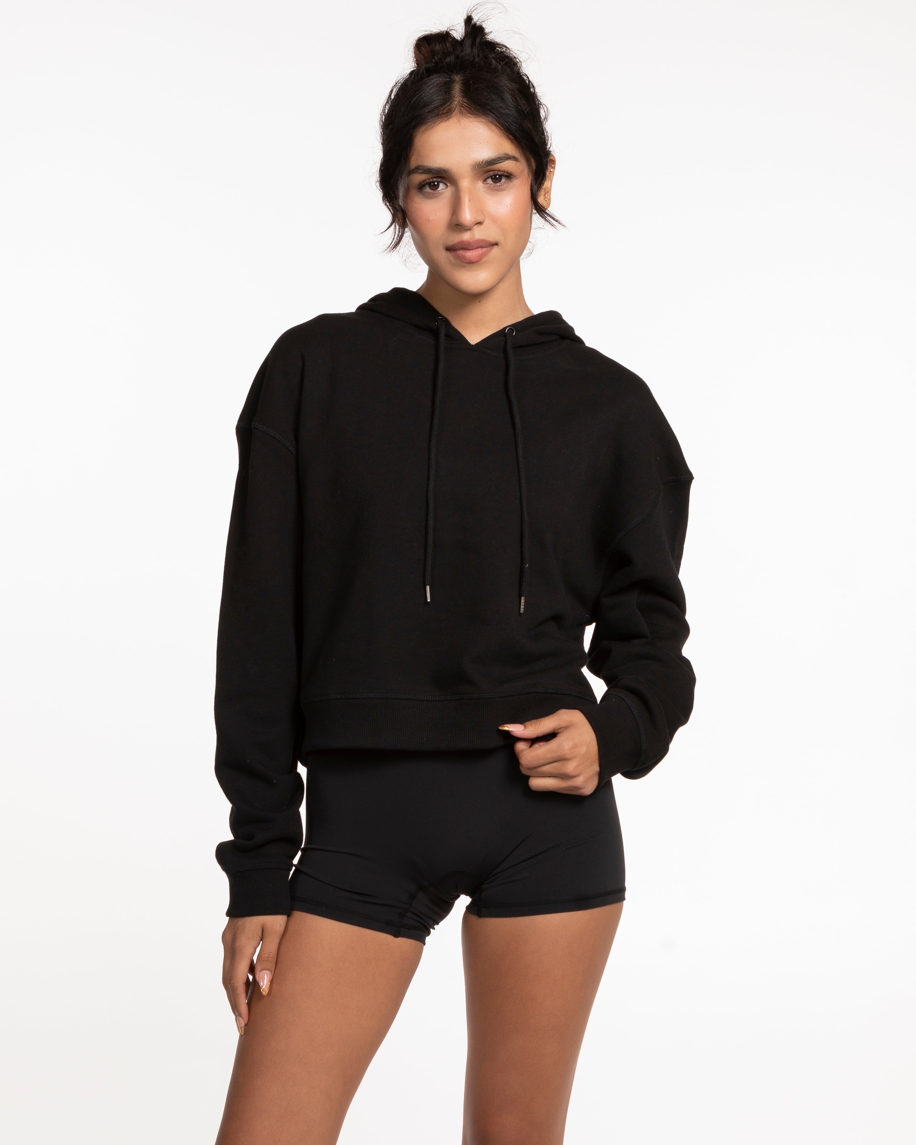 The Crop Terry Hoodie - Black