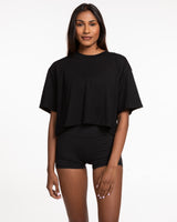 The Oversized Crop Tee - Black