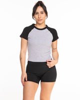 The Micro Rib Baby Tee - Heather / Black