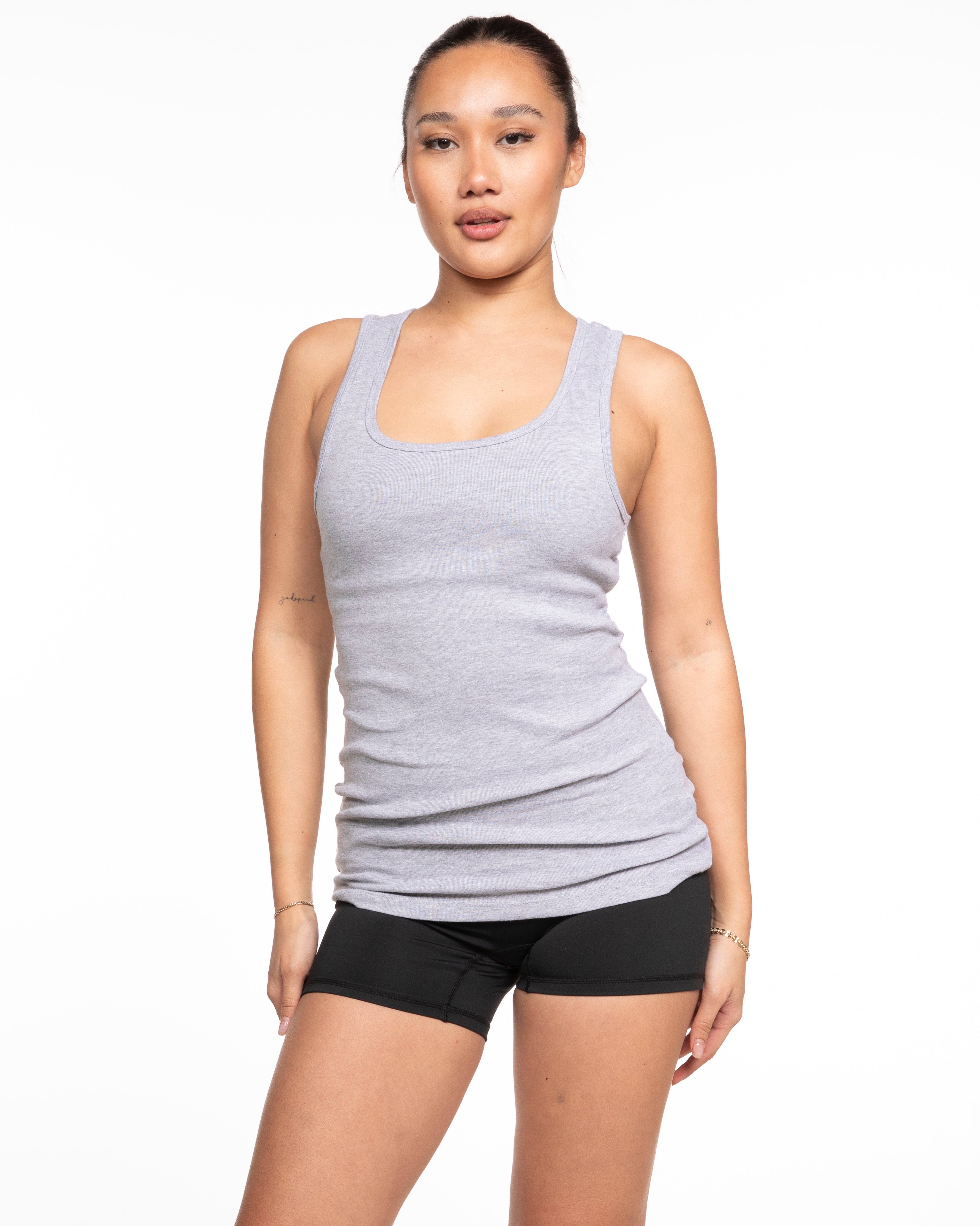 The Micro Rib Full Length Tank - Heather