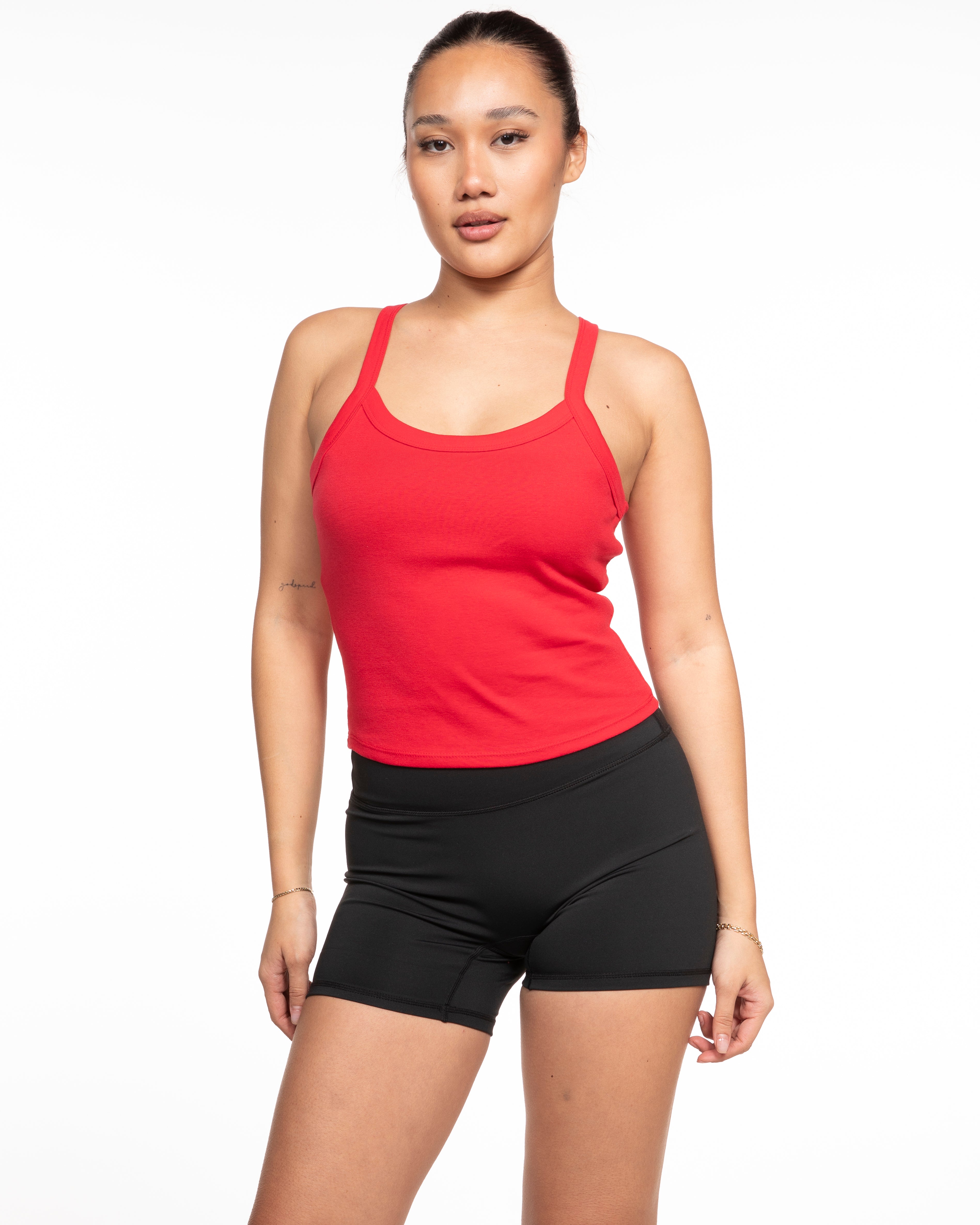 The Micro Rib Strappy Crop Tank - Red