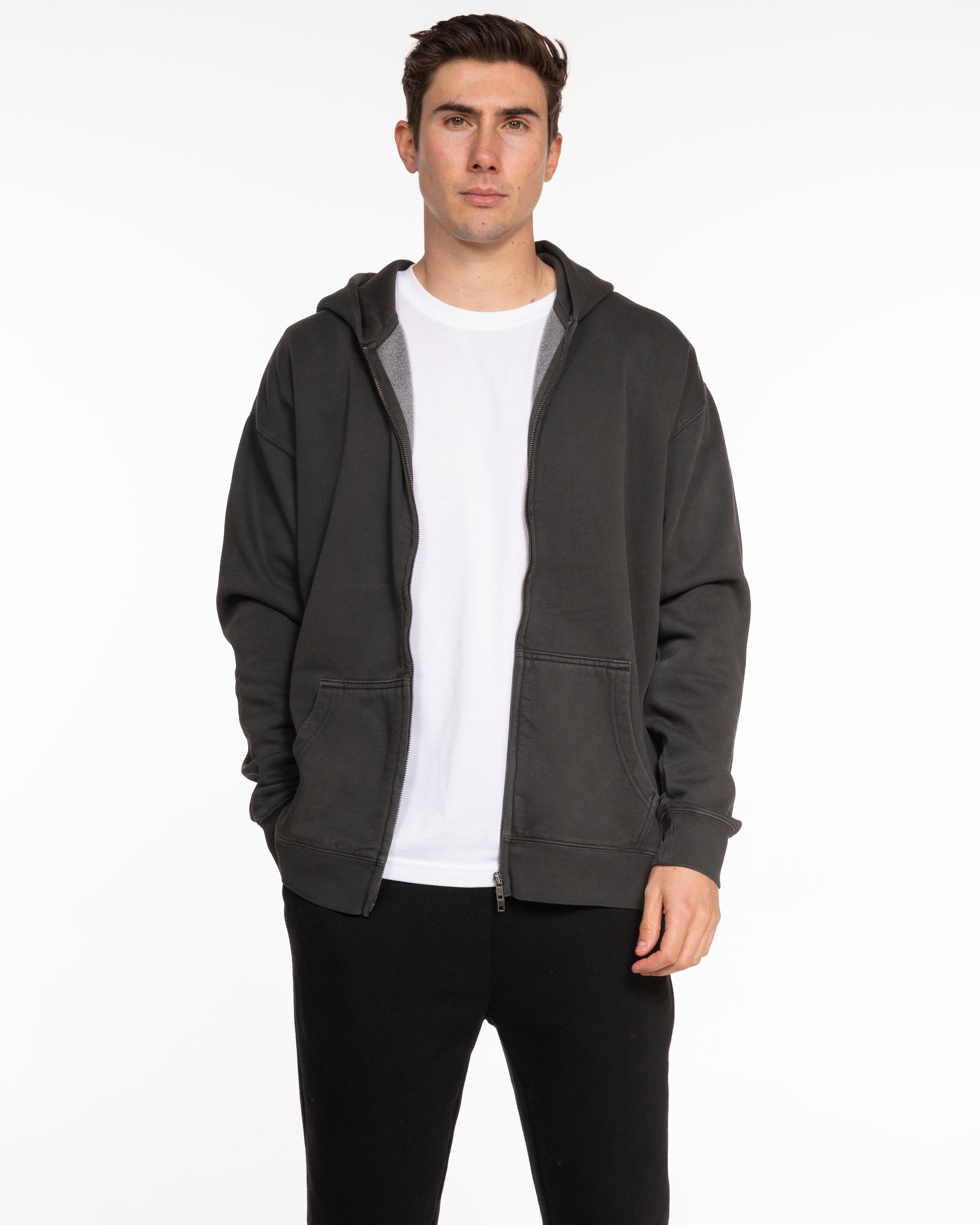 The Mens Zip Hoodie - Washed Black