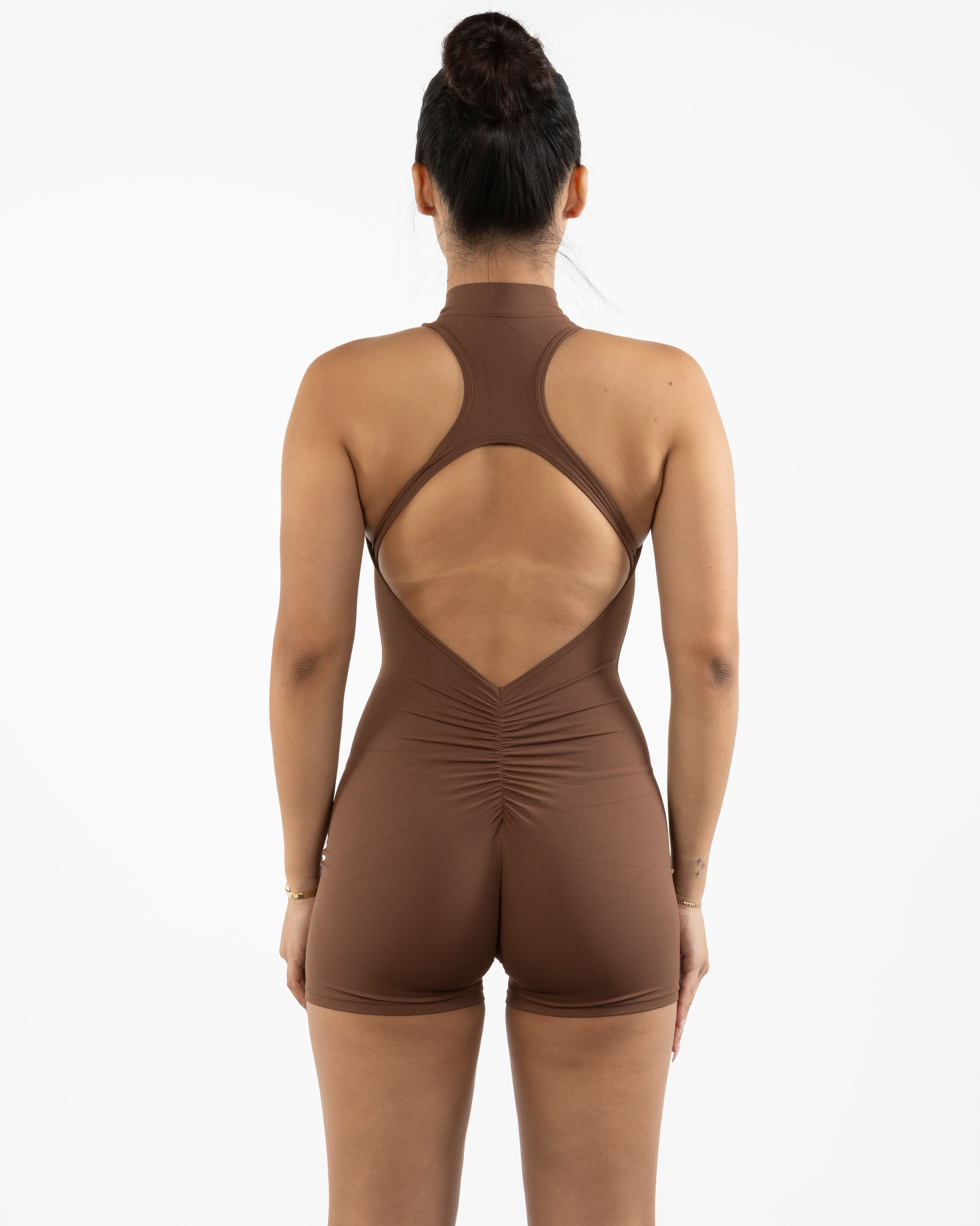 The High Neck Zip Jumpsuit - Brown