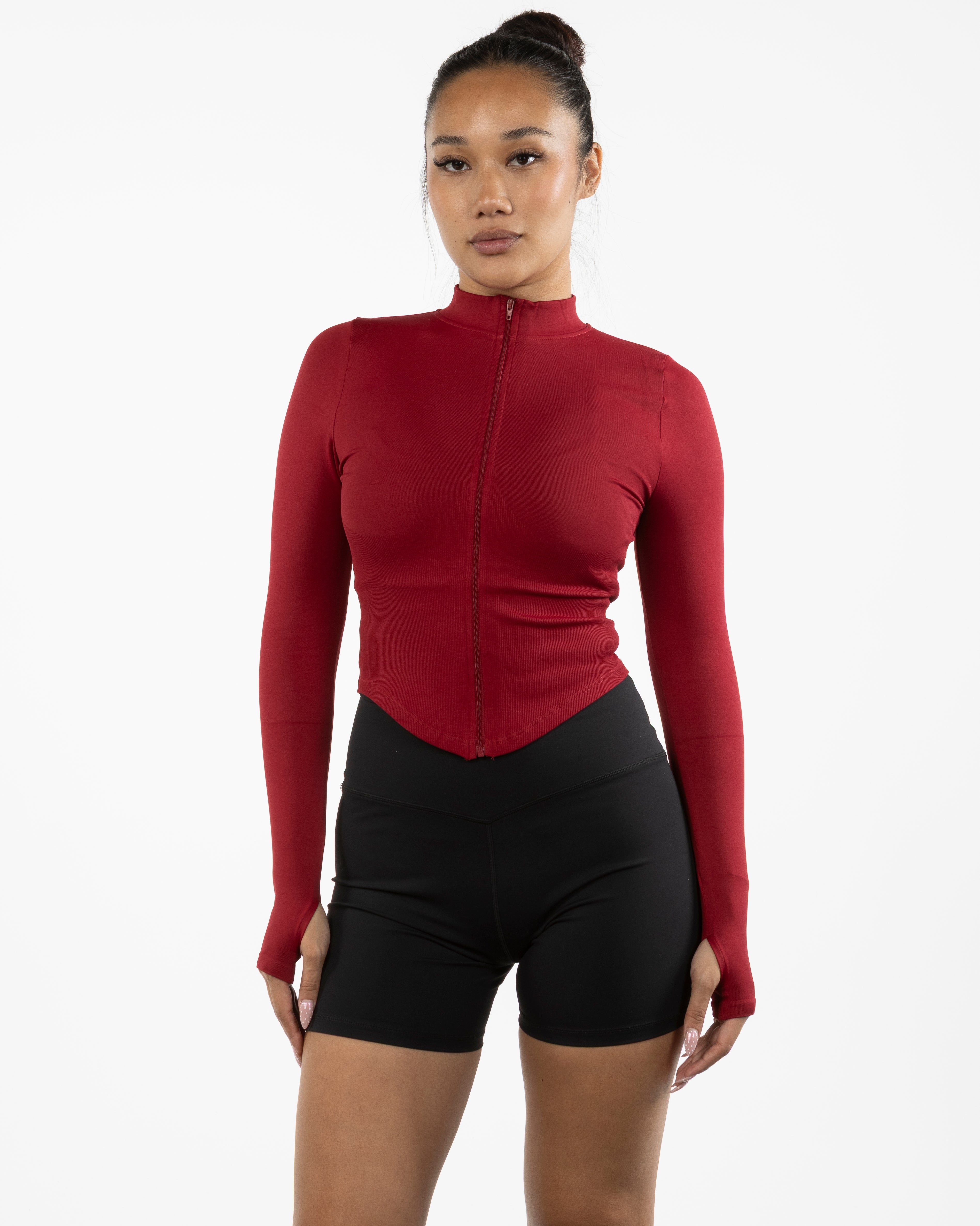The 3/4 Crop Zip Jacket - Red