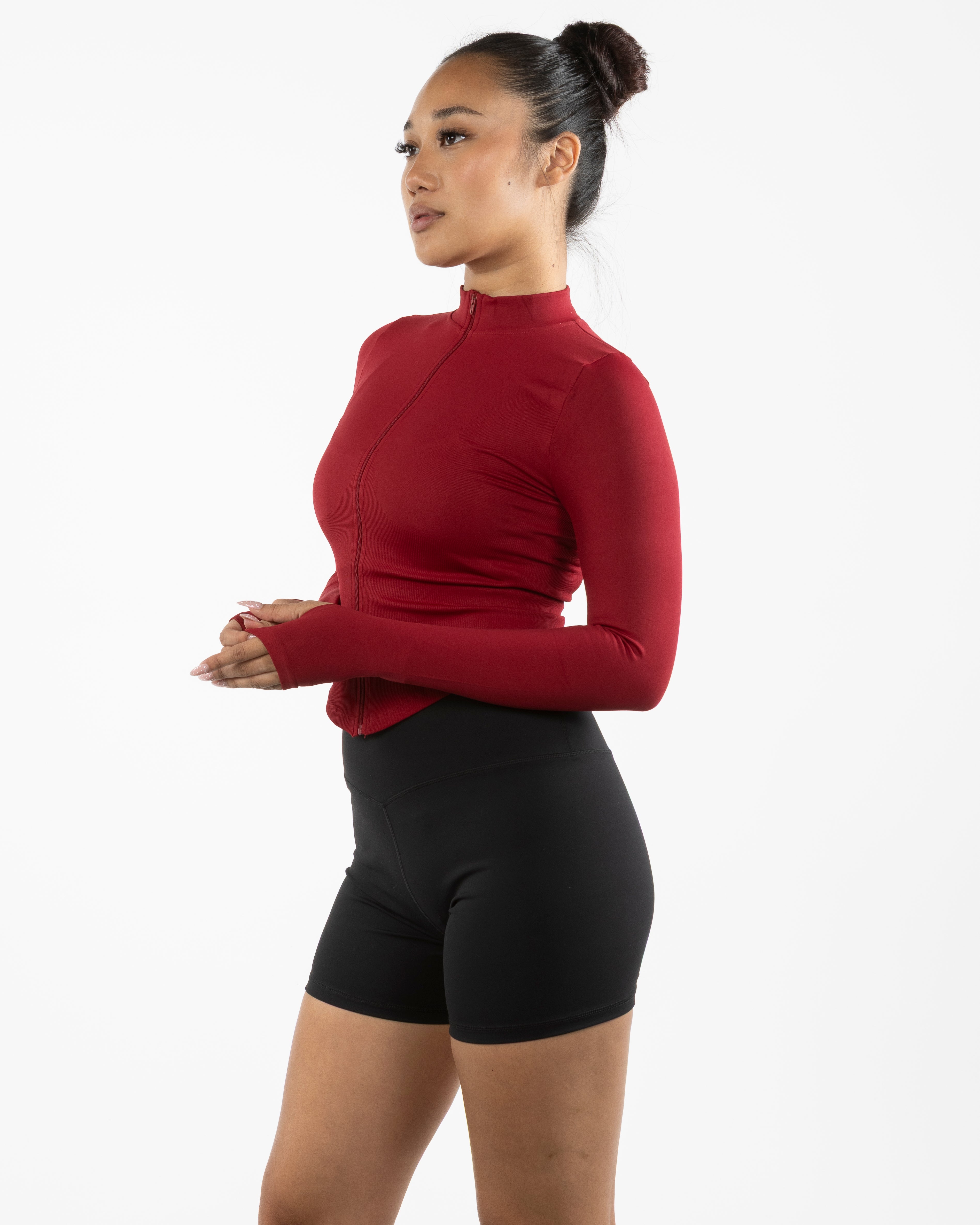 The 3/4 Crop Zip Jacket - Red