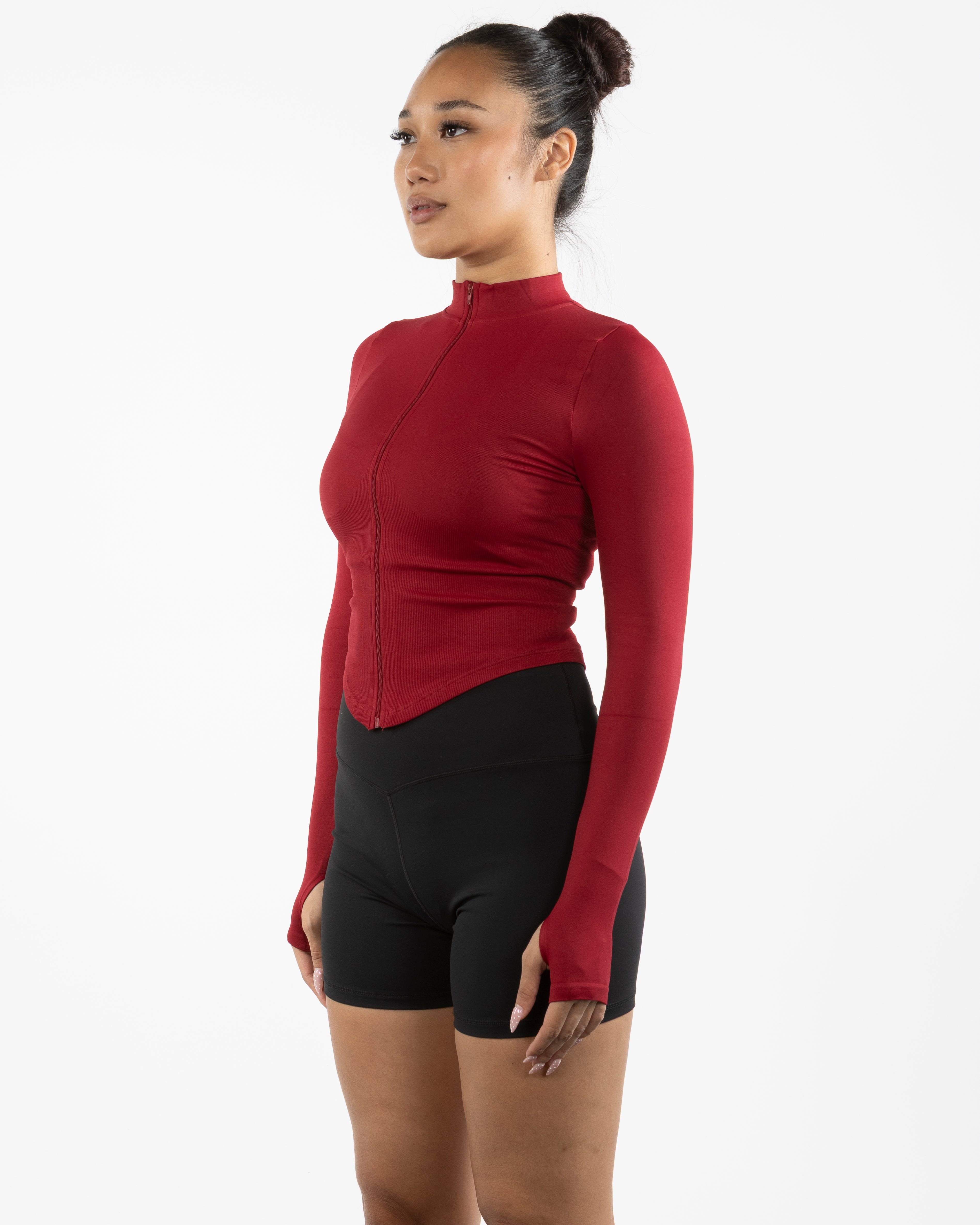 The 3/4 Crop Zip Jacket - Red