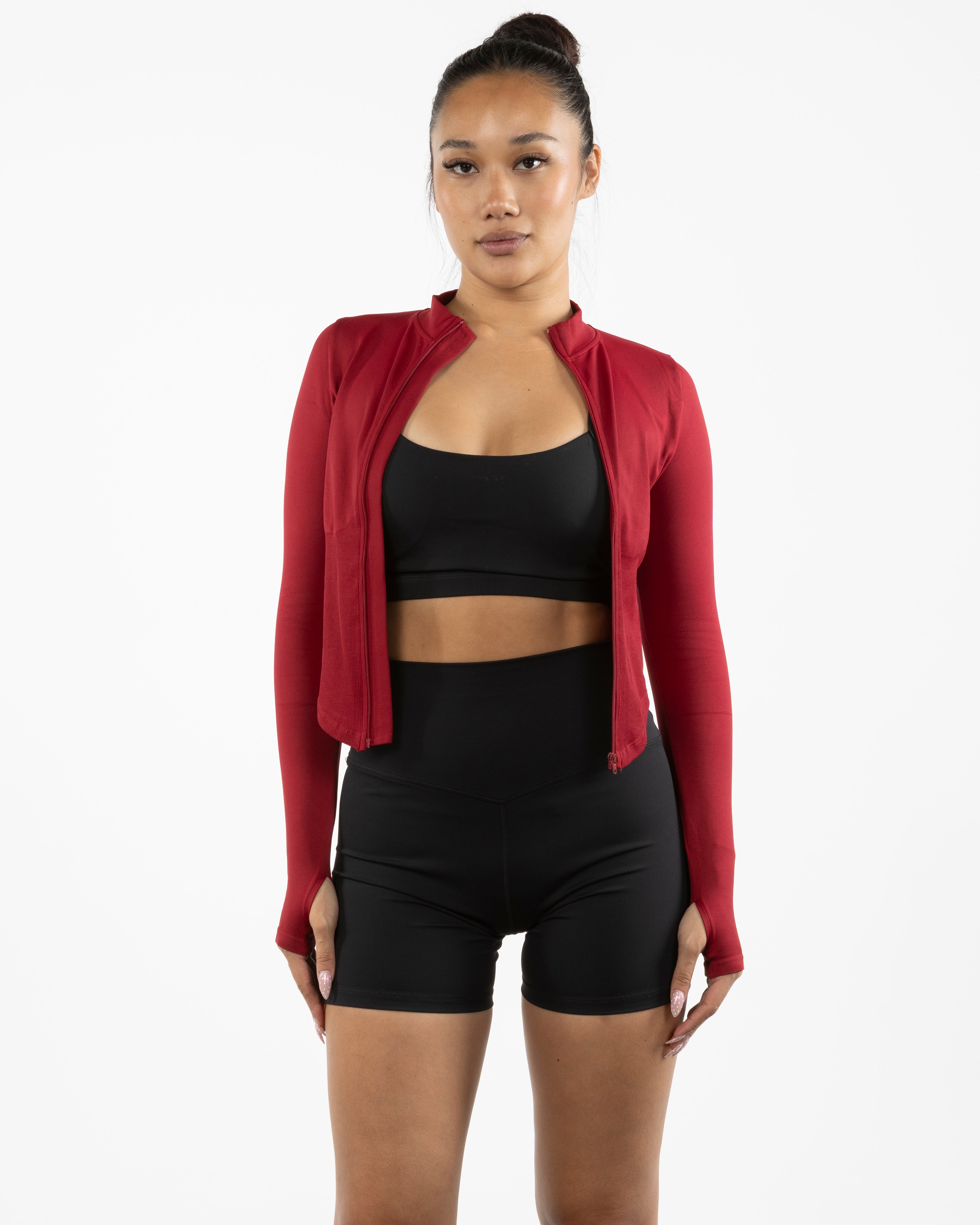 The 3/4 Crop Zip Jacket - Red