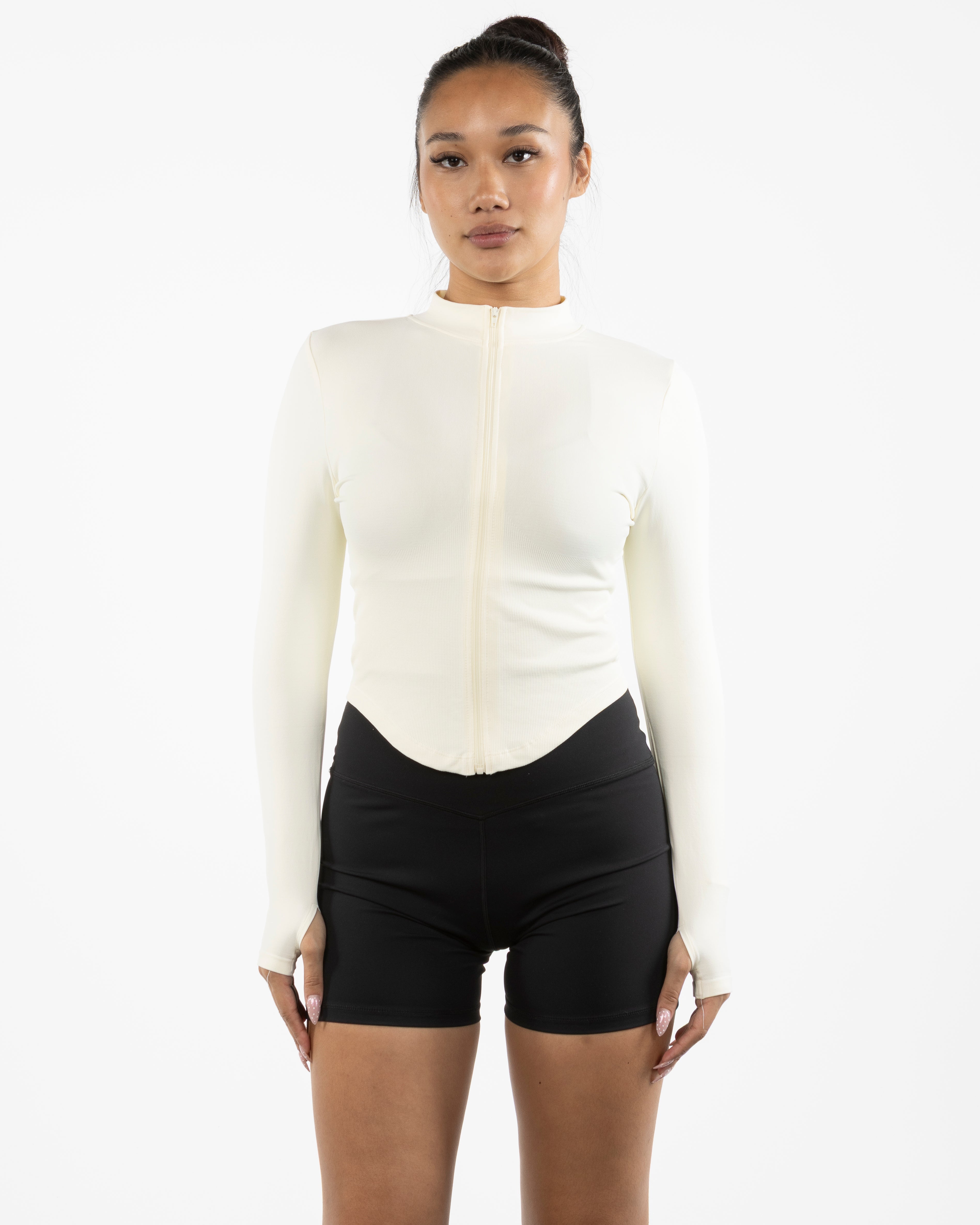 The 3/4 Crop Zip Jacket - Beige