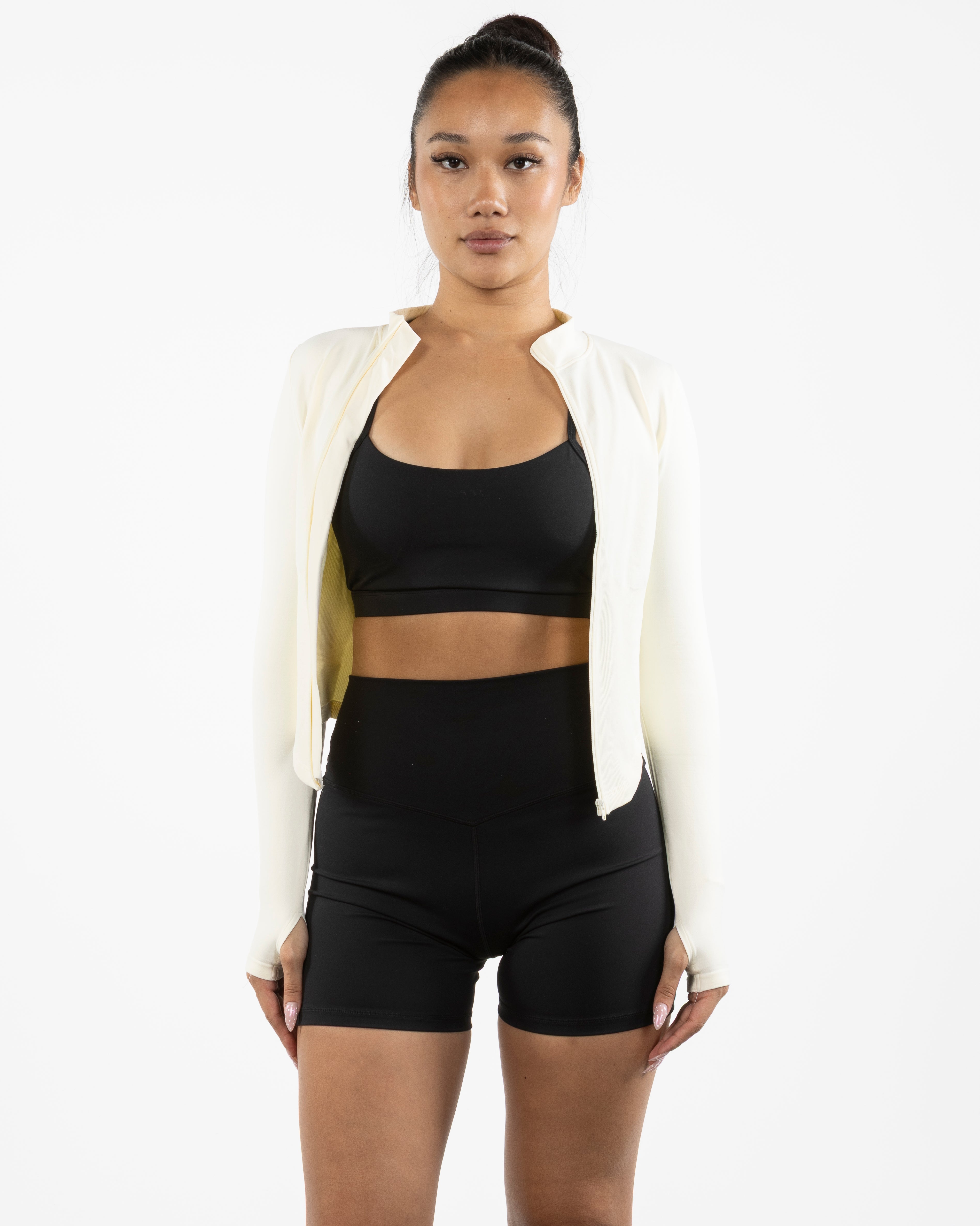The 3/4 Crop Zip Jacket - Beige
