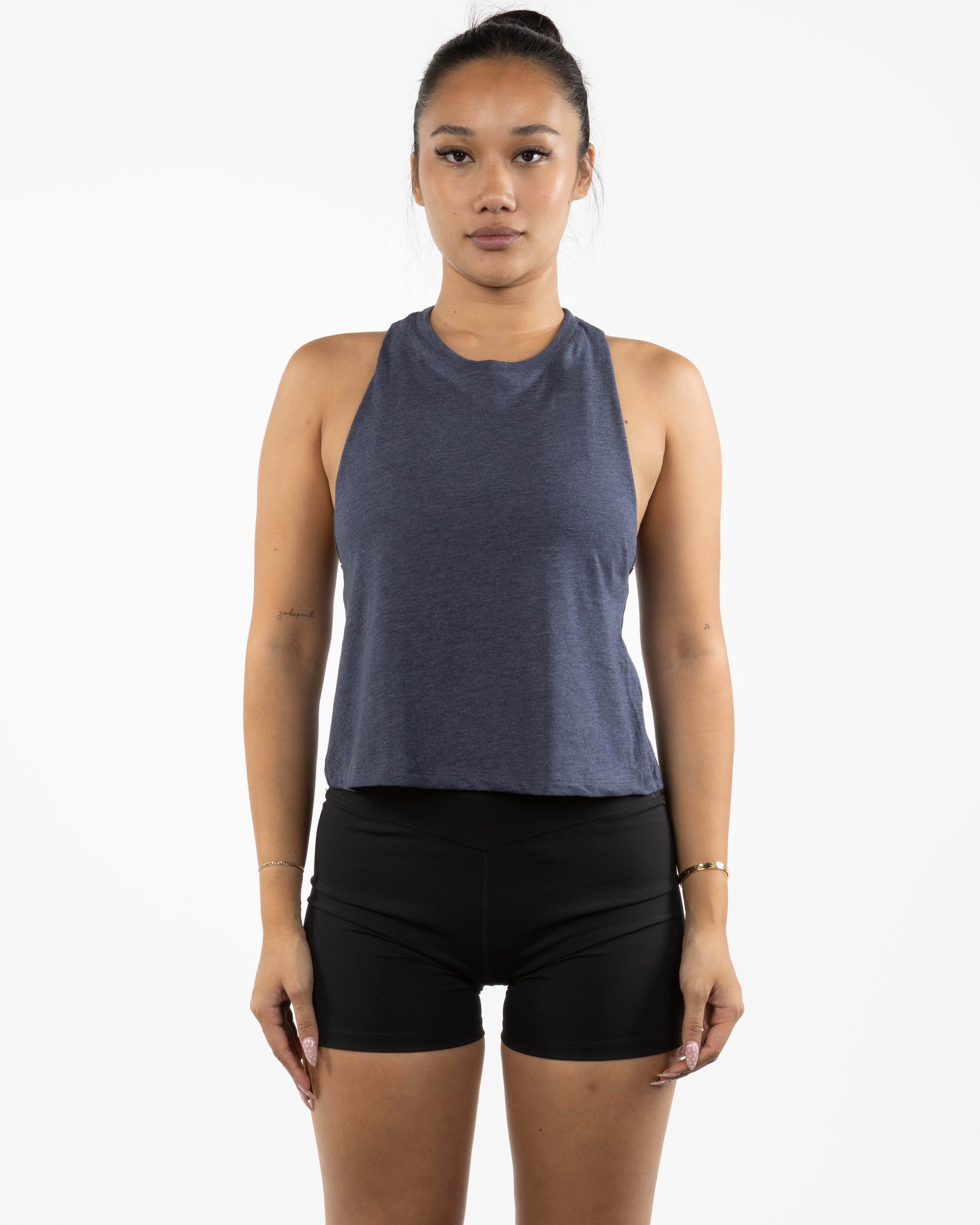 The Crop Muscle Racerback - Heather Navy
