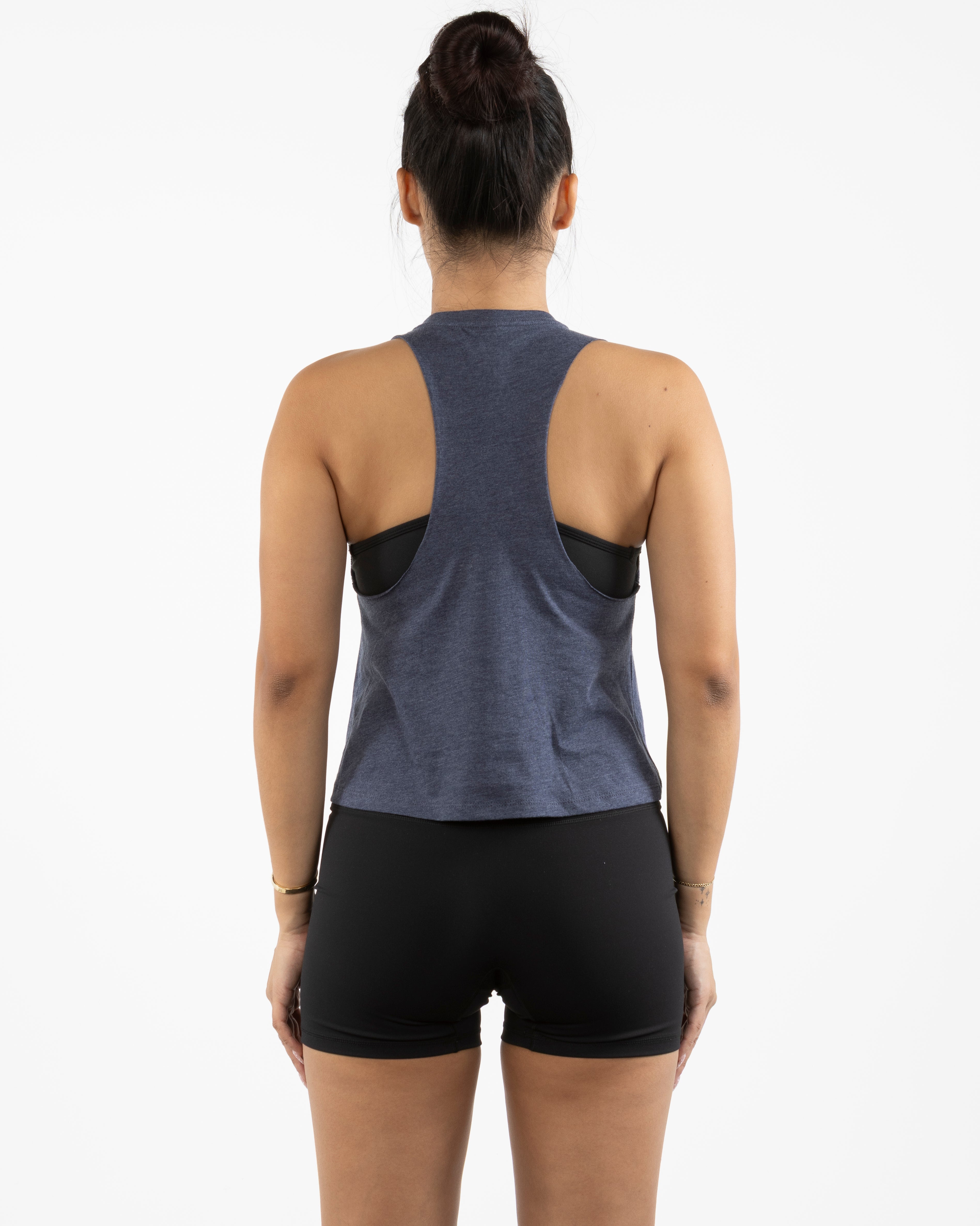 The Crop Muscle Racerback - Heather Navy