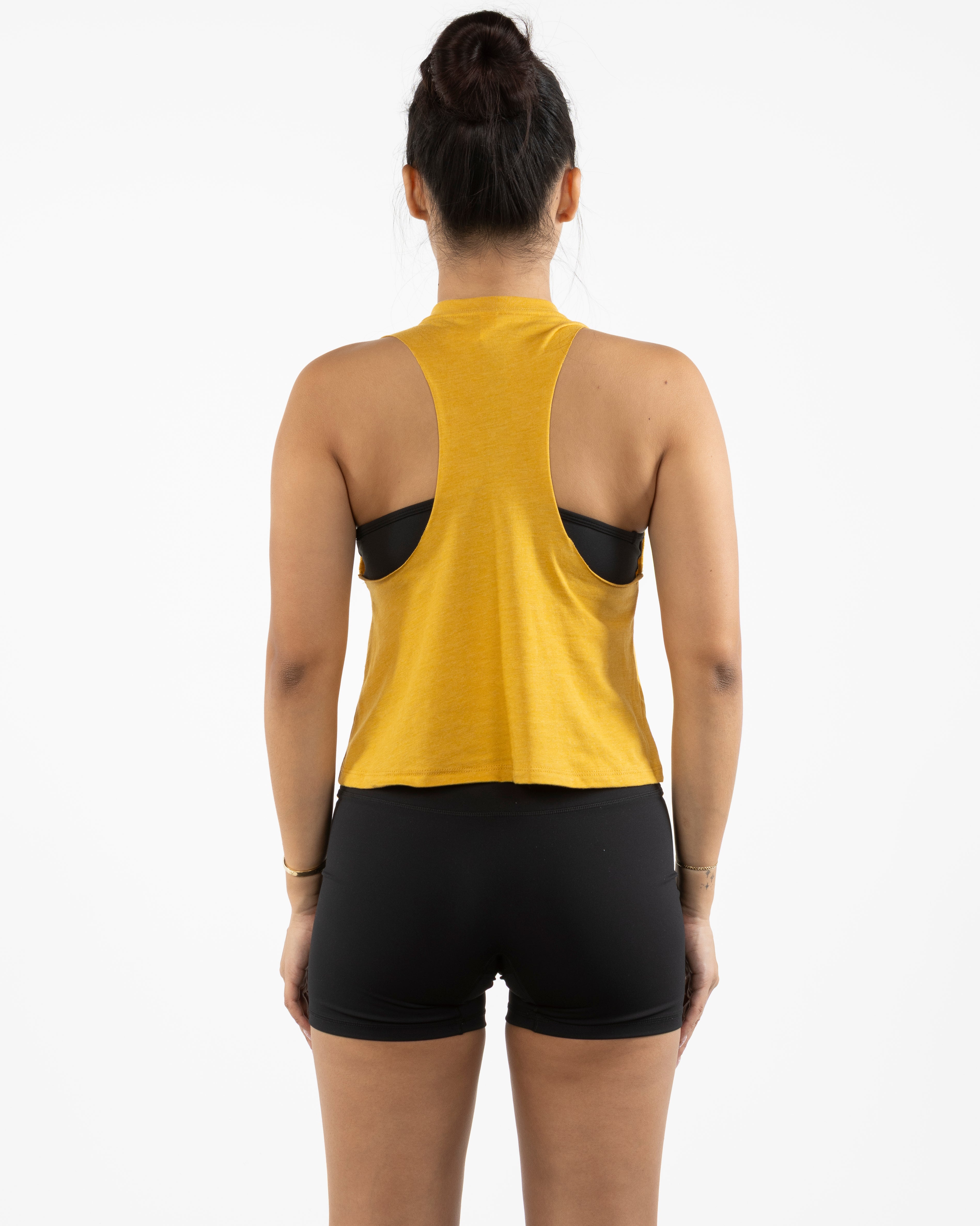 The Crop Muscle Racerback - Heather Mustard