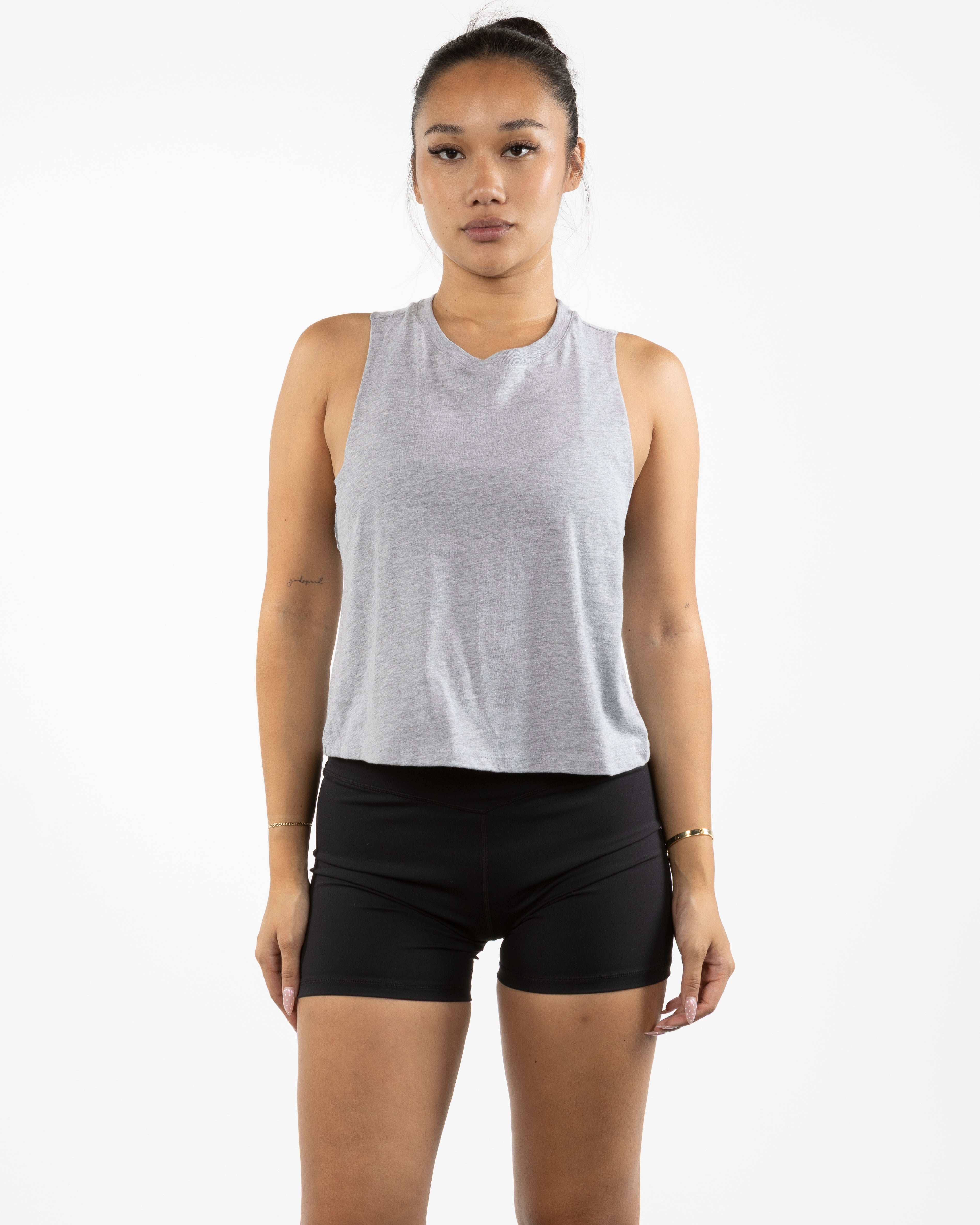 The Crop Muscle Racerback- Athletic Heather