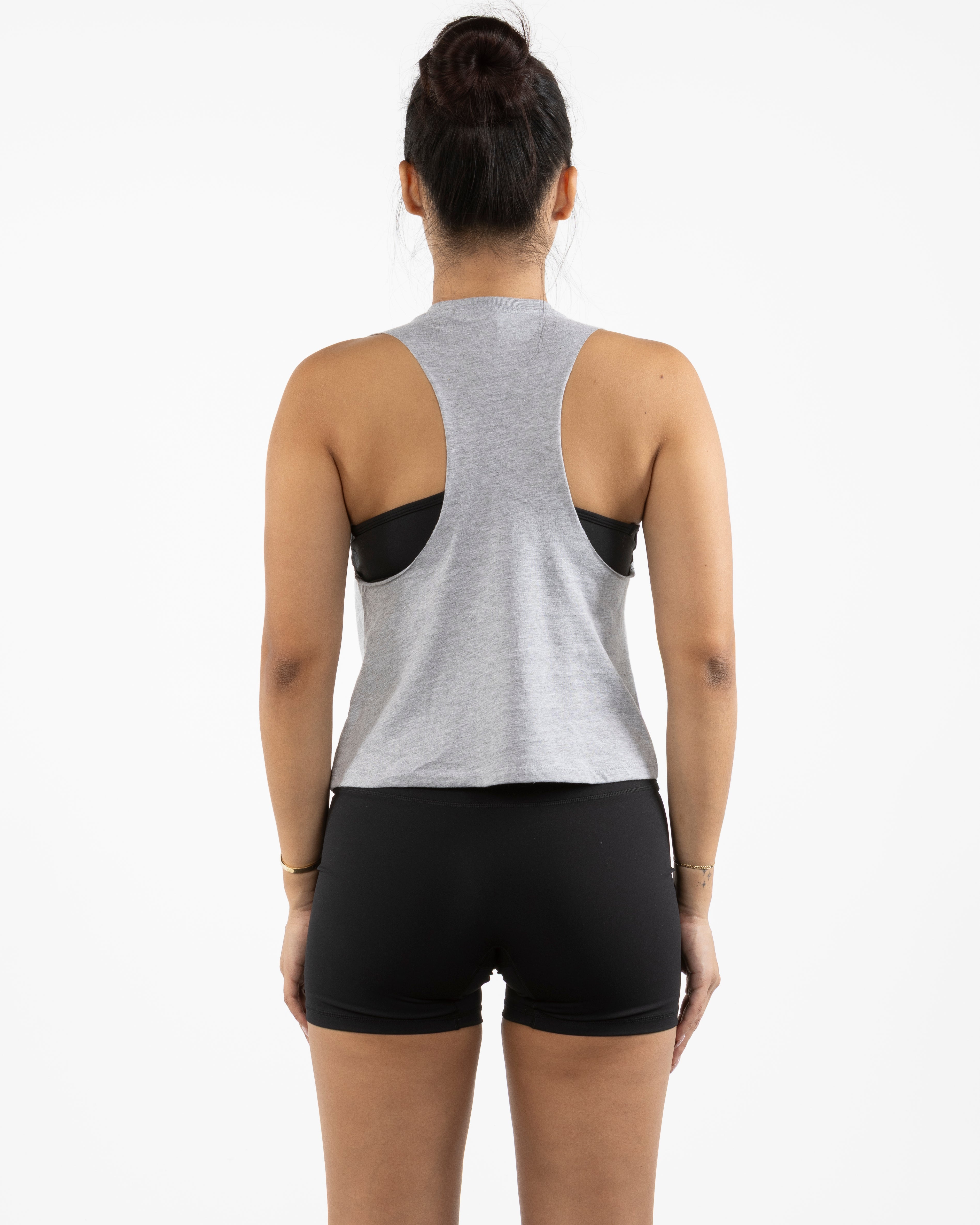 The Crop Muscle Racerback- Athletic Heather