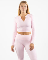 The V Neck Crop Long Sleeve - Pink