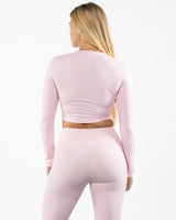 The V Neck Crop Long Sleeve - Pink