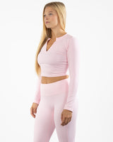 The V Neck Crop Long Sleeve - Pink