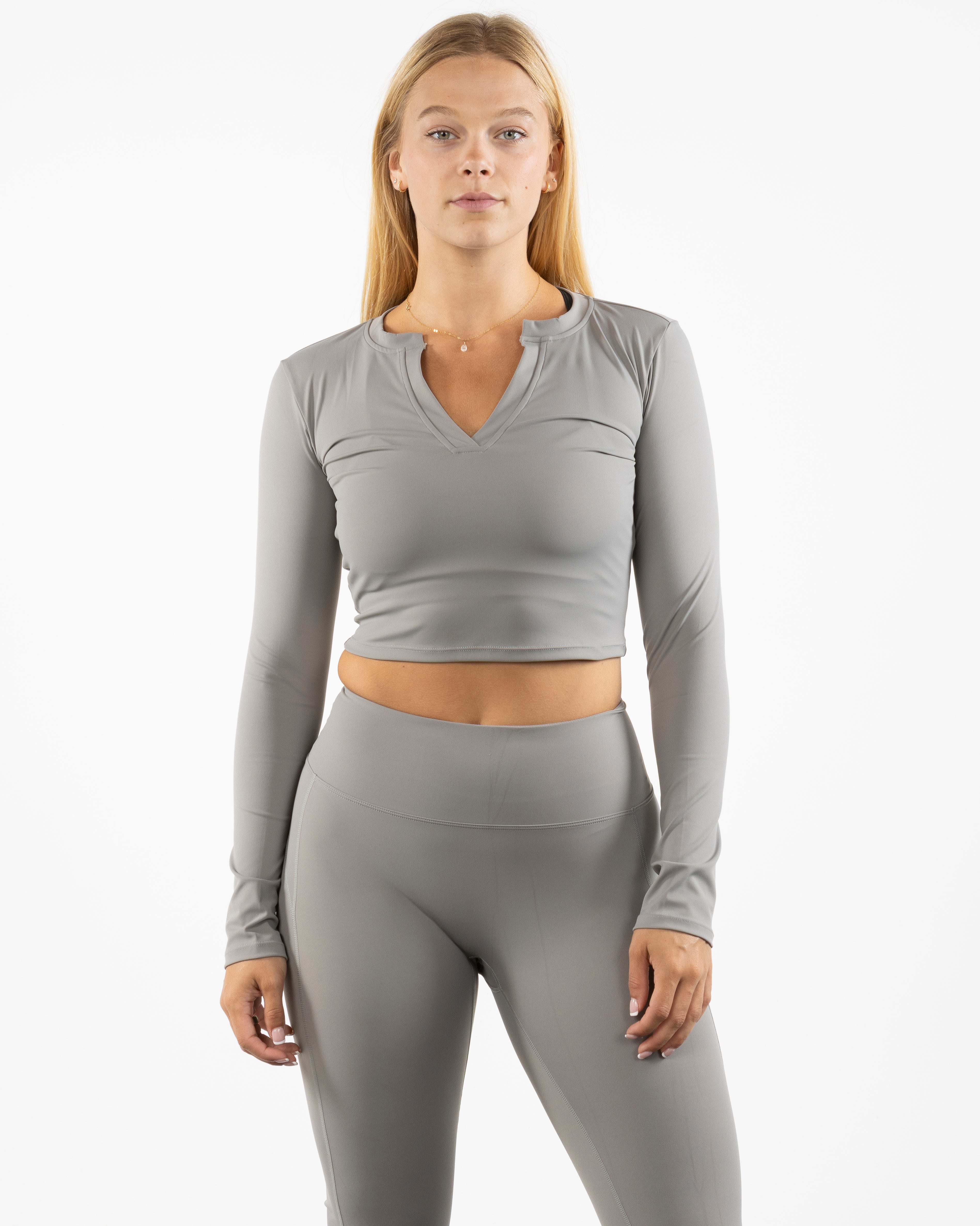 The V Neck Crop Long Sleeve - Grey