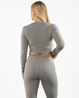 The V Neck Crop Long Sleeve - Grey