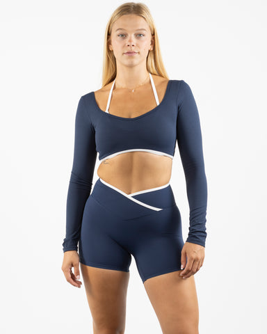 The Piped Crop Long Sleeve - Navy