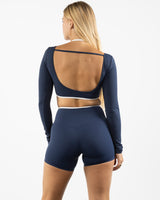 The Piped Crop Long Sleeve - Navy