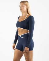 The Piped Crop Long Sleeve - Navy