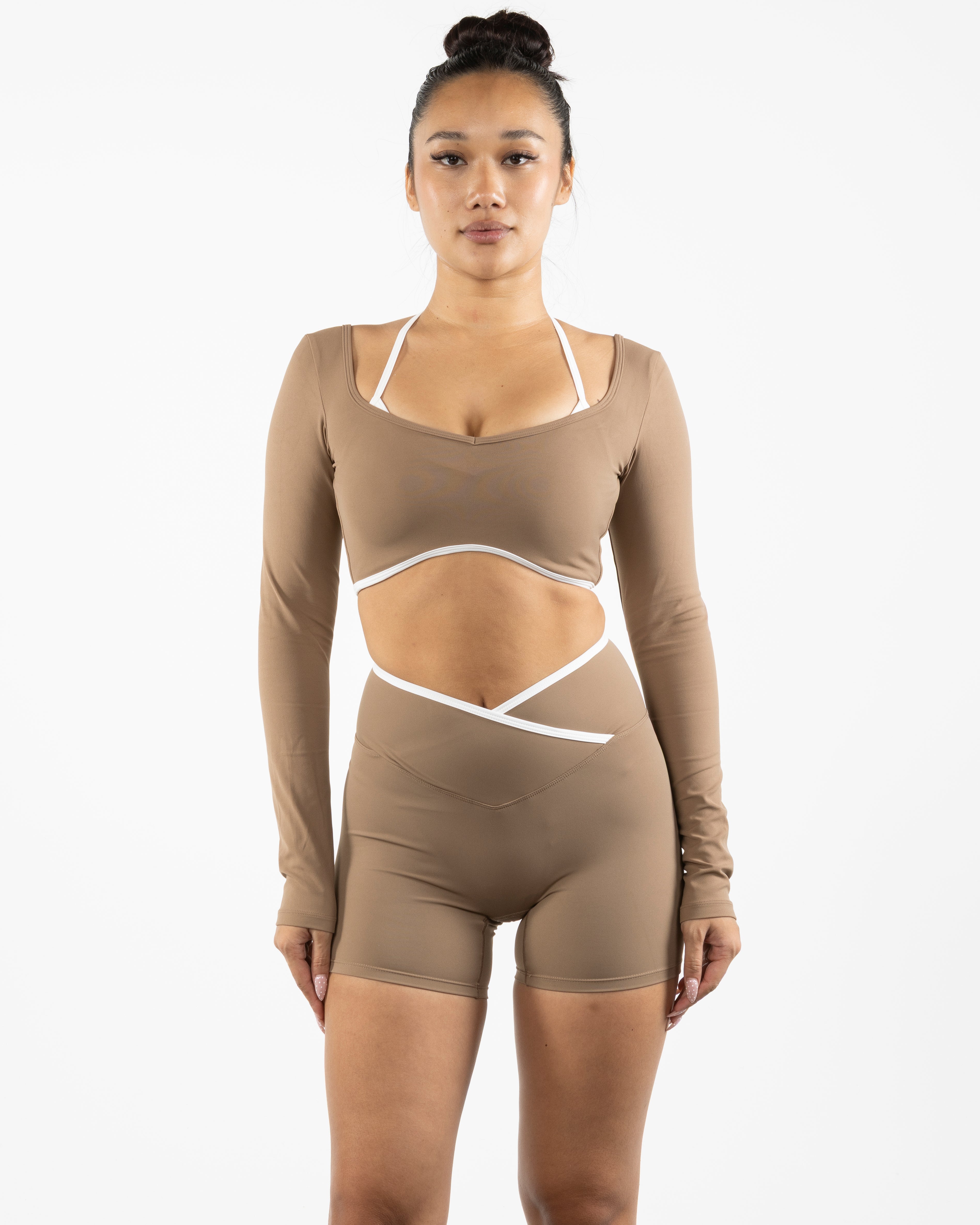 The Piped Crop Long Sleeve - Brown