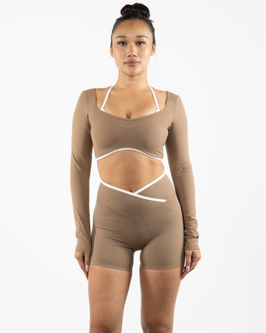 The Piped Crop Long Sleeve - Brown