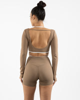 The Piped Crop Long Sleeve - Brown