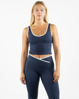 The Piped 3/4 Crop Tank - Navy