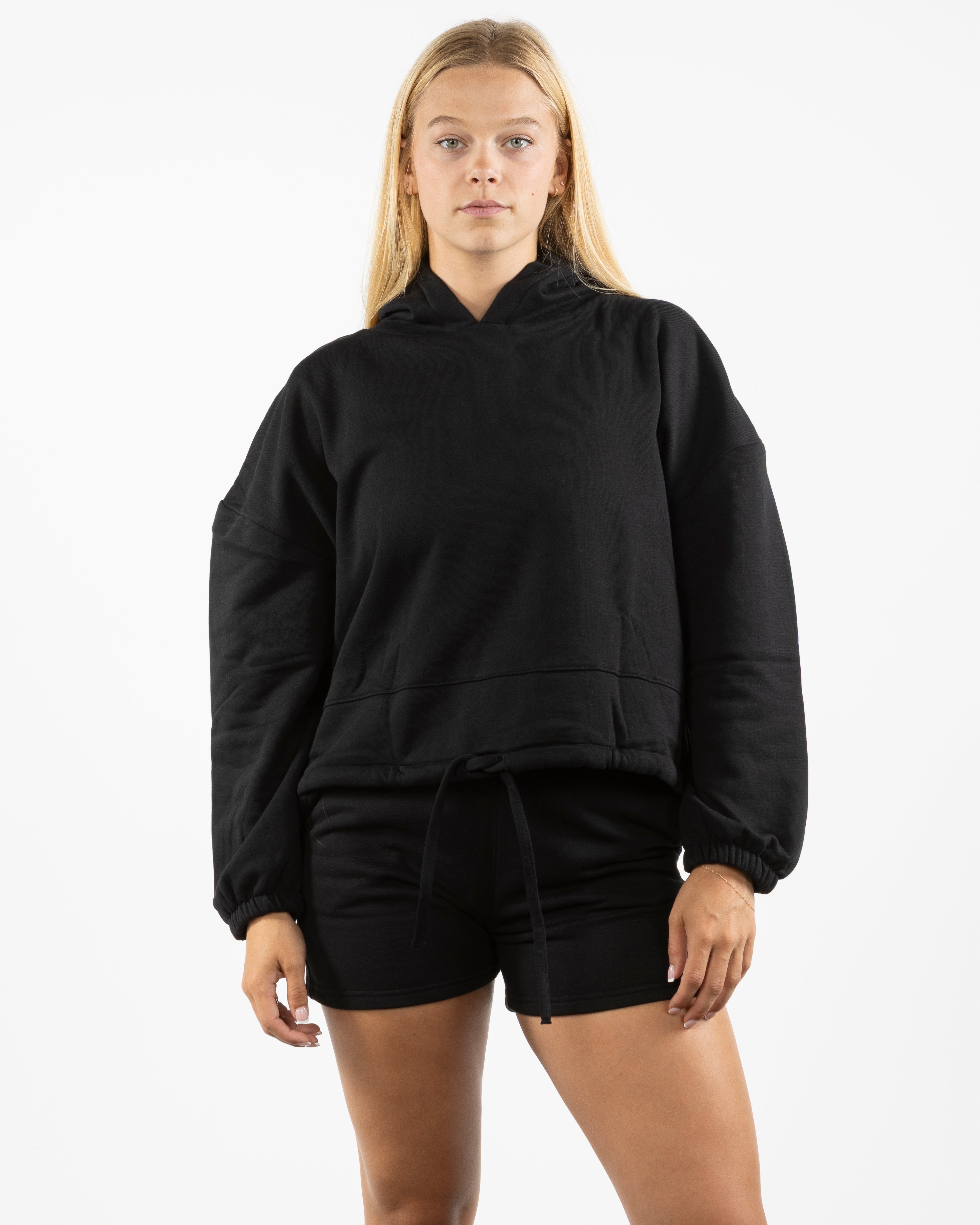 The Cropped Drawstring Hoodie - Black