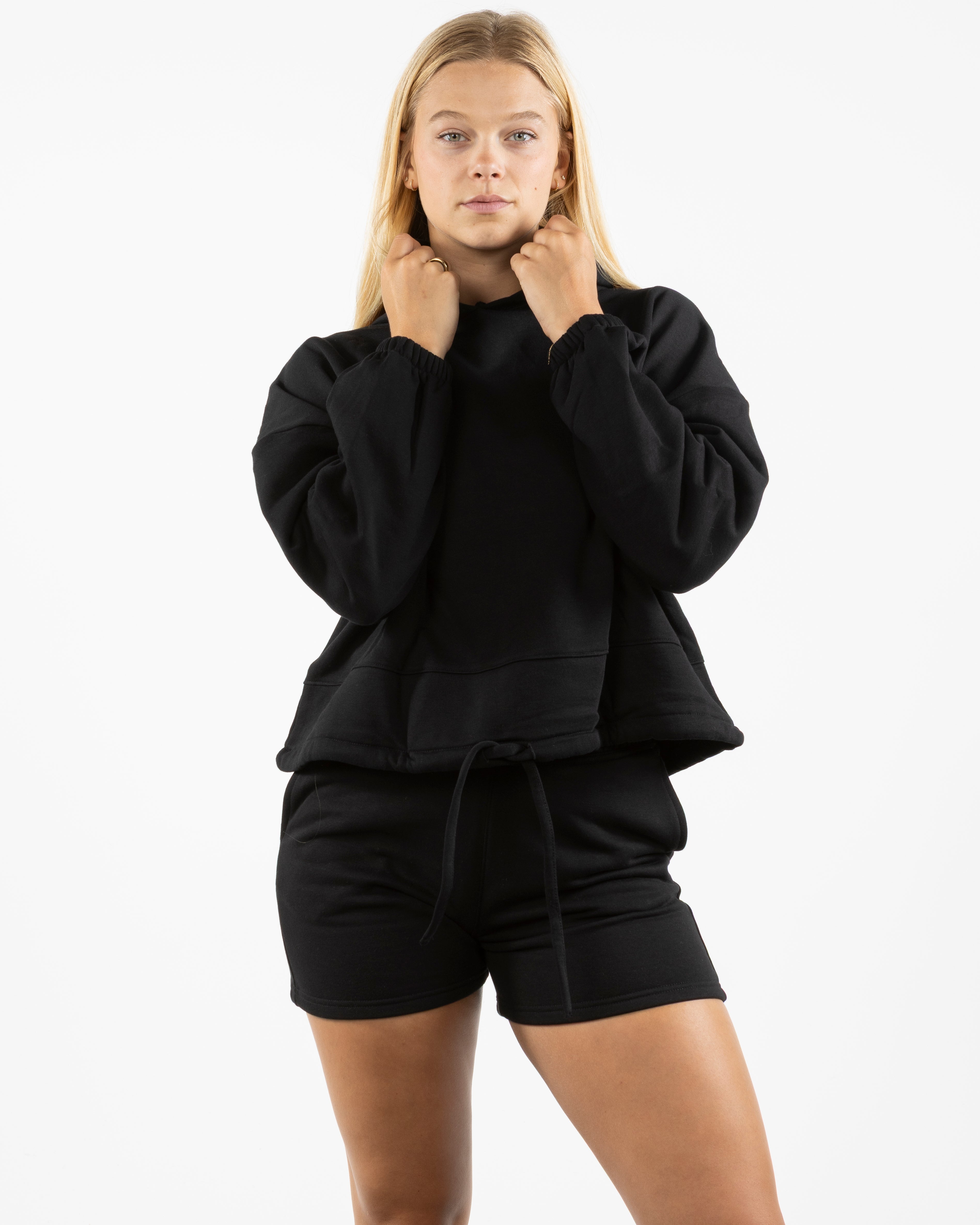 The Cropped Drawstring Hoodie - Black