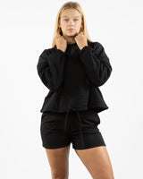The Cropped Drawstring Hoodie - Black