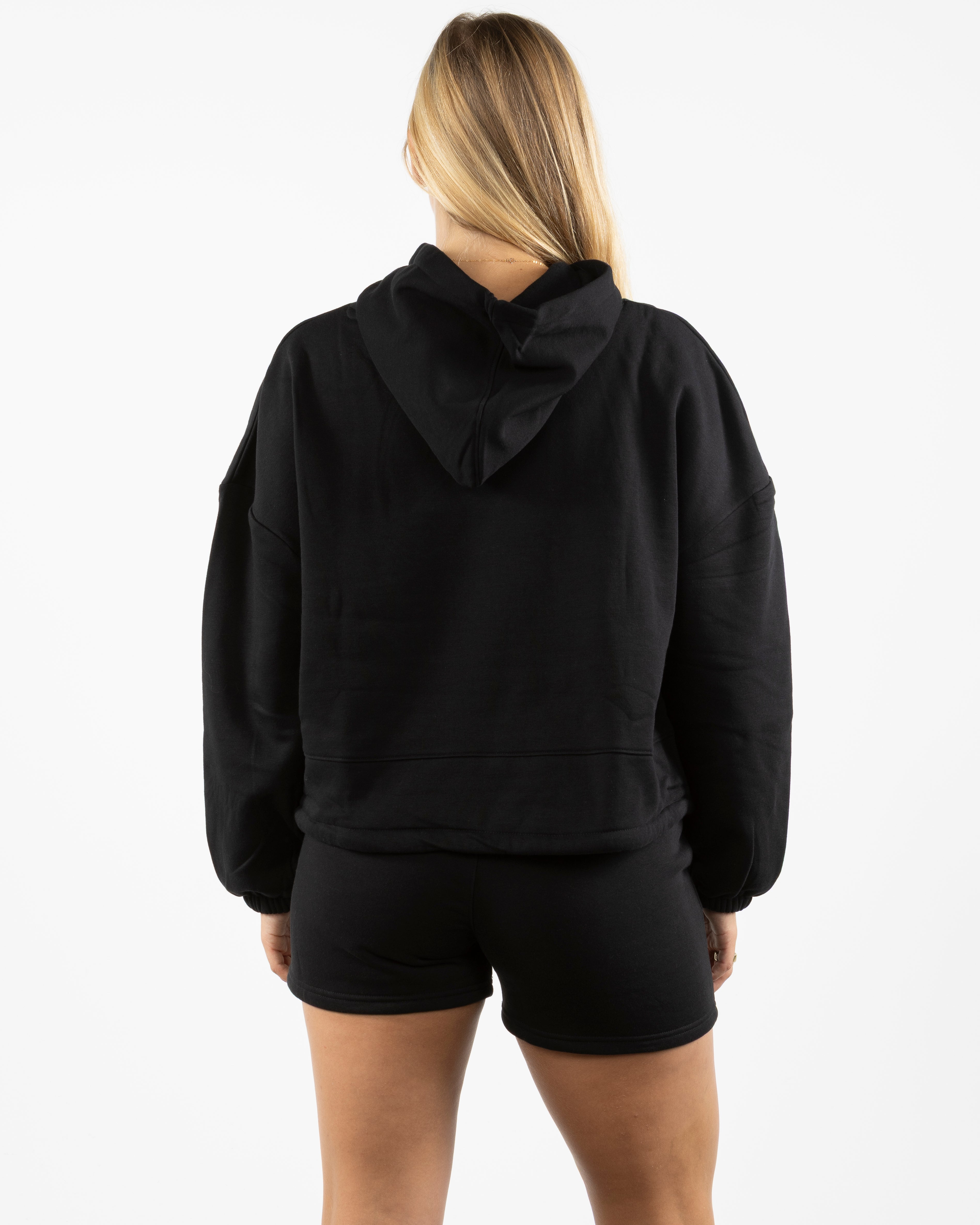 The Cropped Drawstring Hoodie - Black