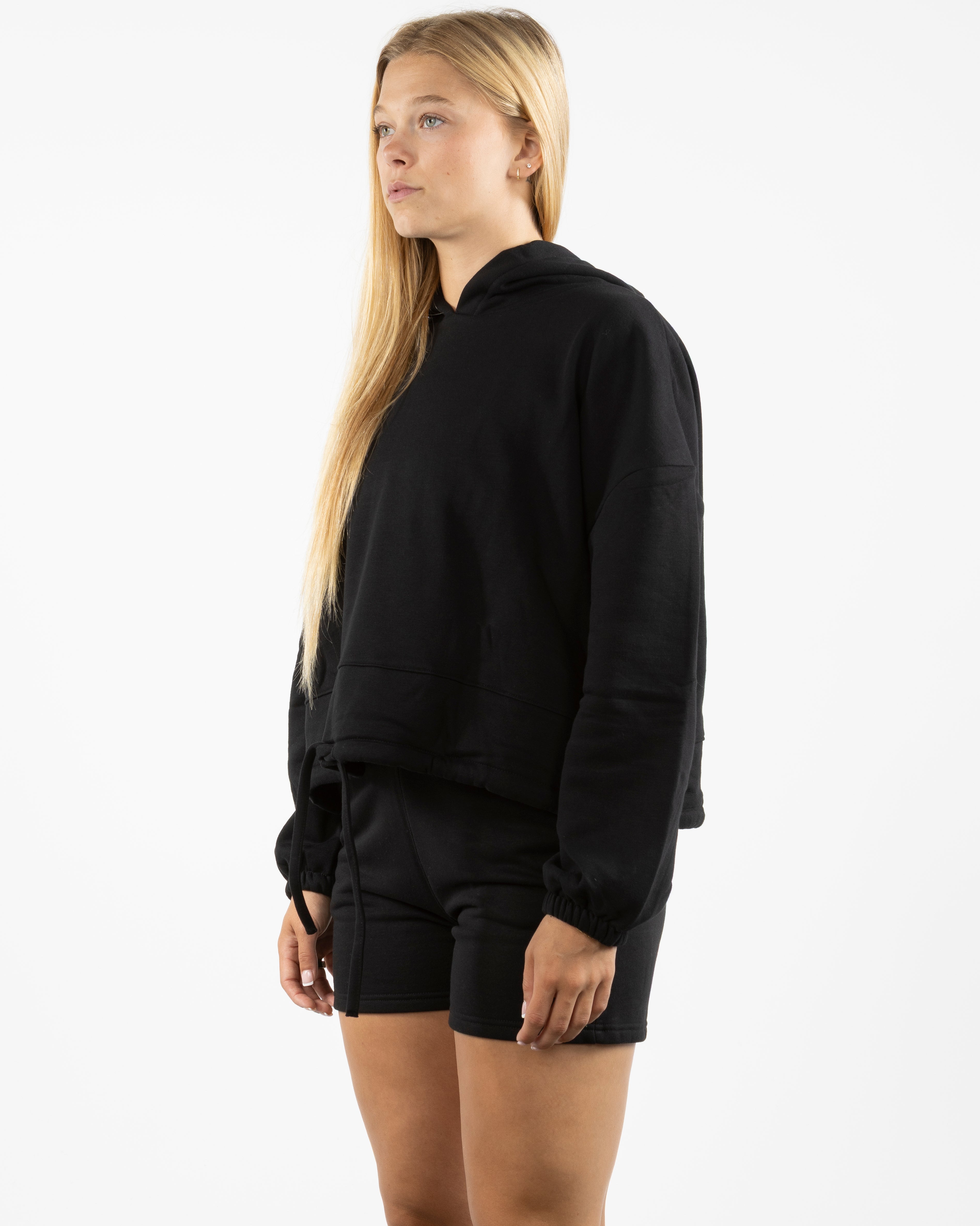 The Cropped Drawstring Hoodie - Black