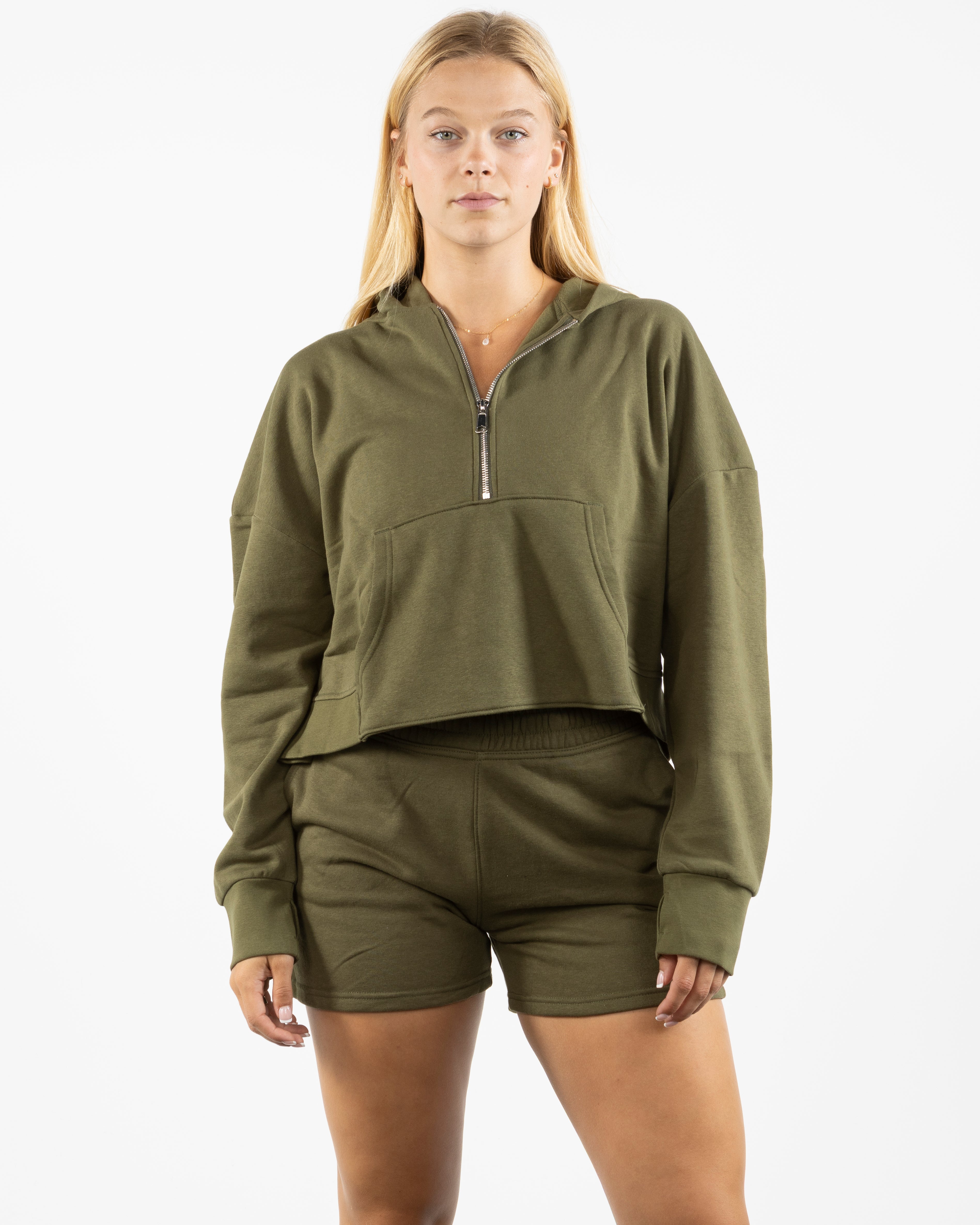 The Half Zip Hoodie - Olive