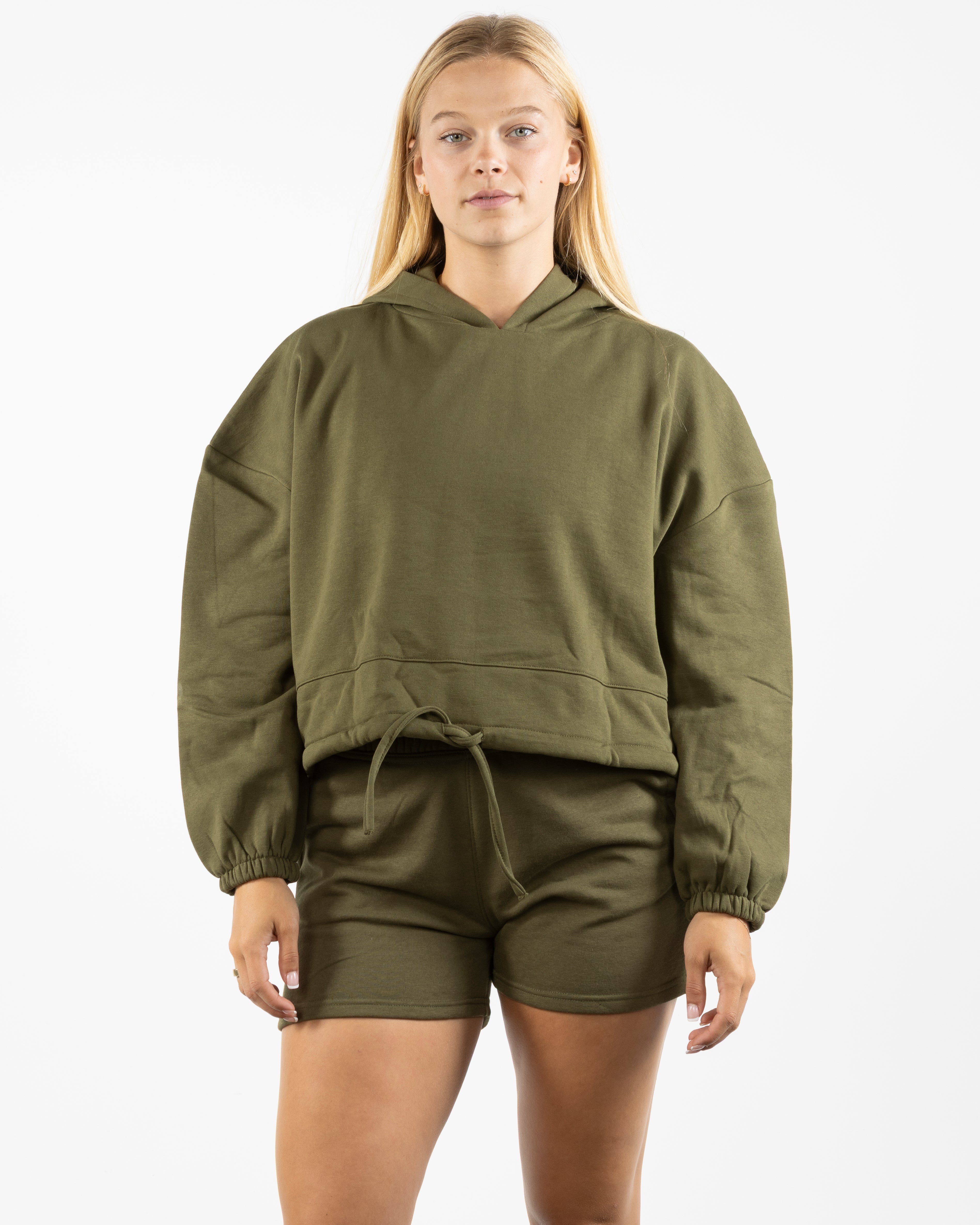 The Cropped Drawstring Hoodie - Olive