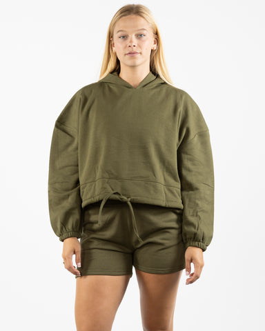 The Cropped Drawstring Hoodie - Olive