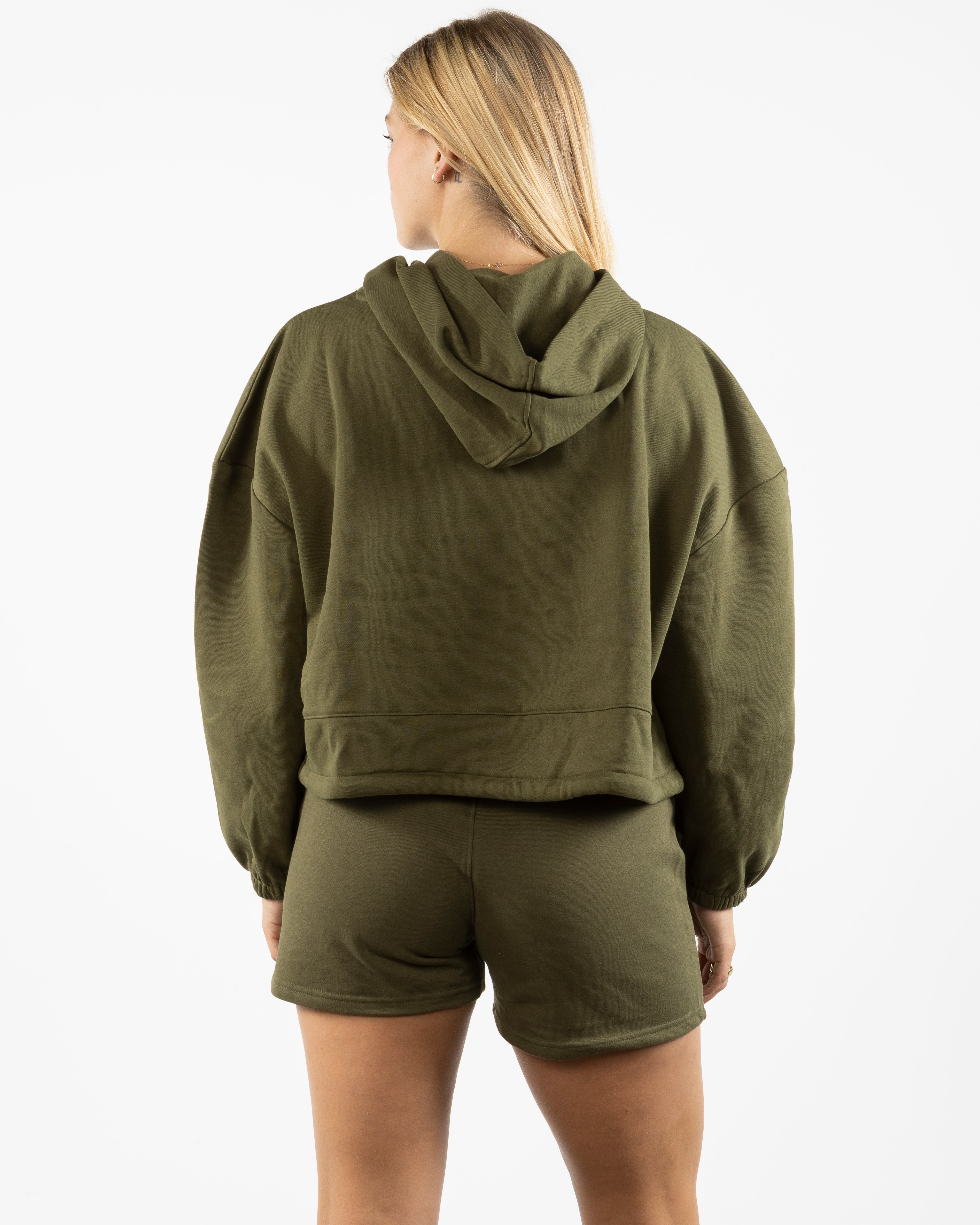 The Cropped Drawstring Hoodie - Olive