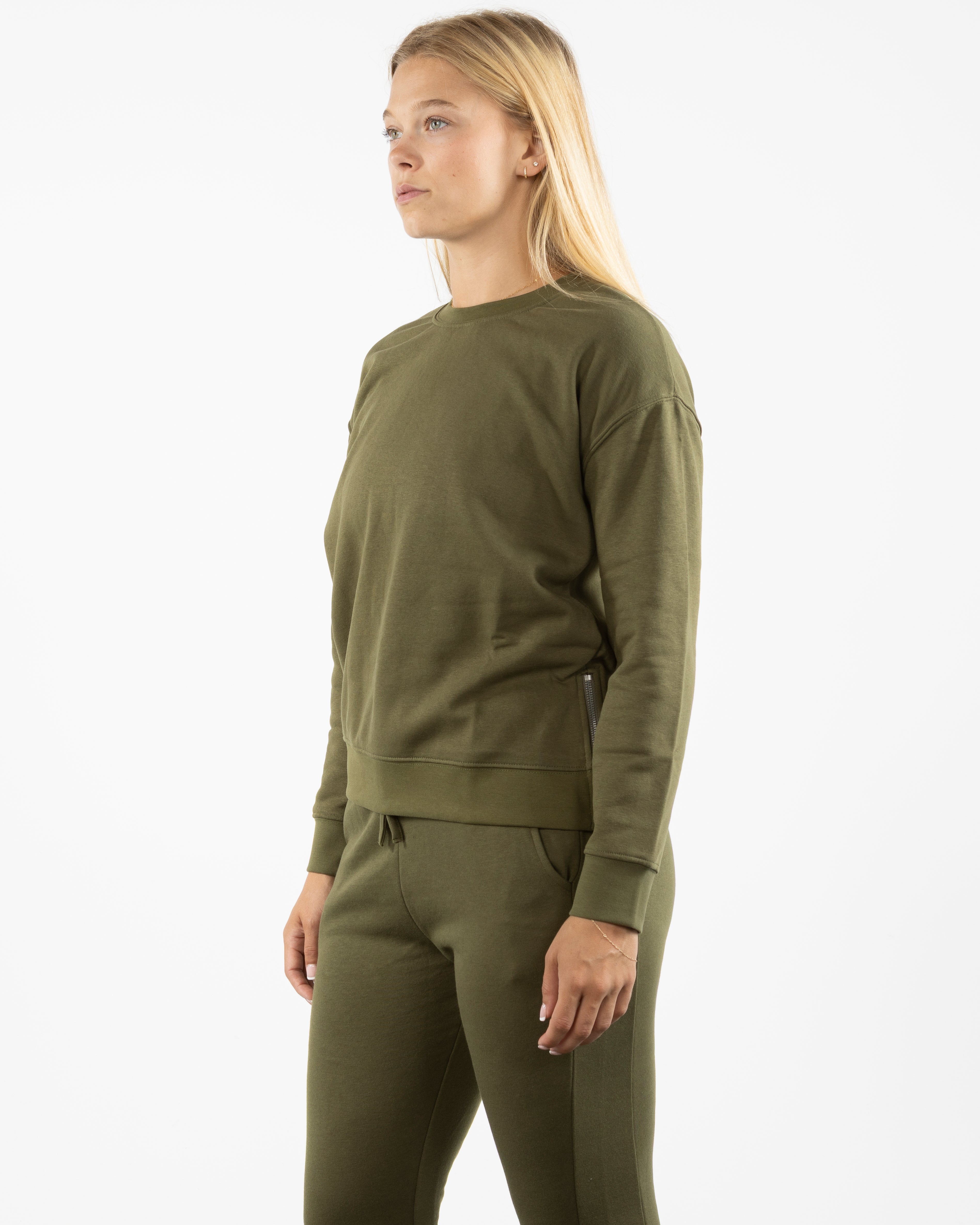 The Side Zip Crewneck - Olive