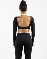 The Piped Crop Long Sleeve - Black