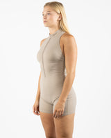 The High Neck Zip Jumpsuit - Light Brown