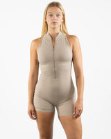 The High Neck Zip Jumpsuit - Light Brown