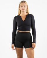 The V Neck Crop Long Sleeve - Black