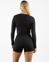 The V Neck Crop Long Sleeve - Black