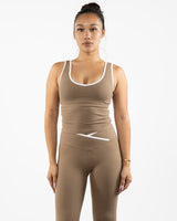 The Piped 3/4 Crop Tank - Brown