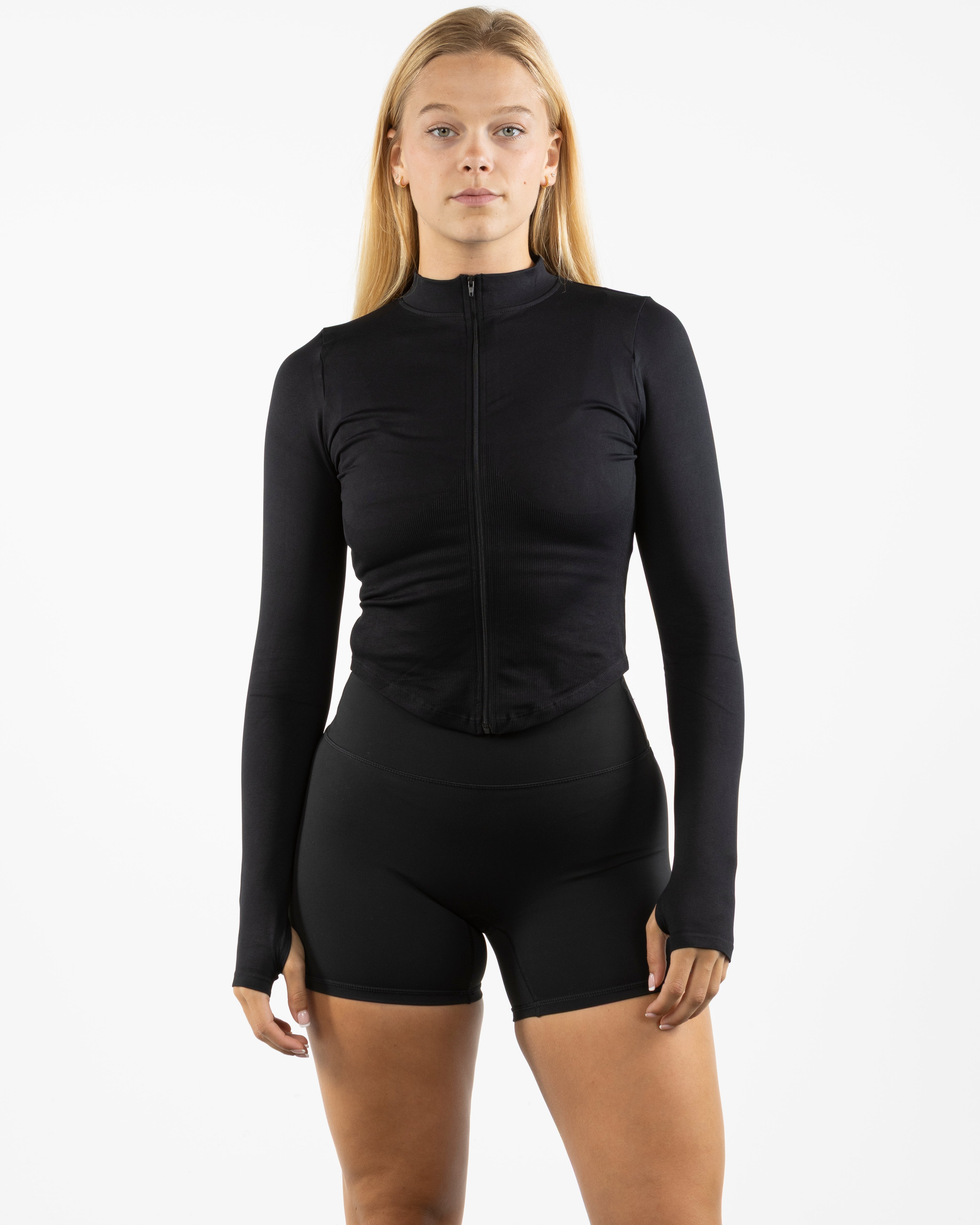 The 3/4 Crop Zip Jacket - Black