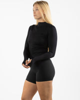 The 3/4 Crop Zip Jacket - Black